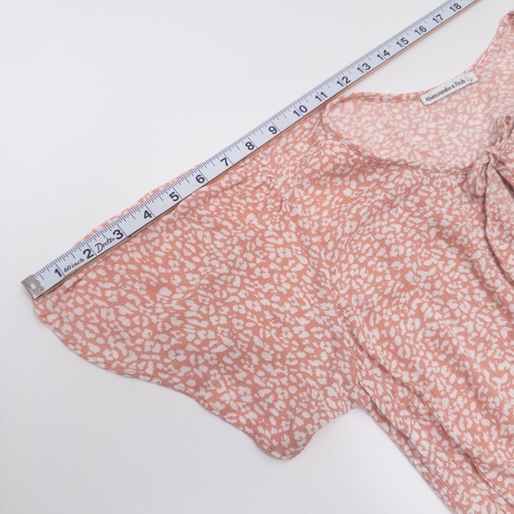 Abercrombie & Fitch Peach White Mini Dress Women's Small Tie Neck - Picture 9 of 16